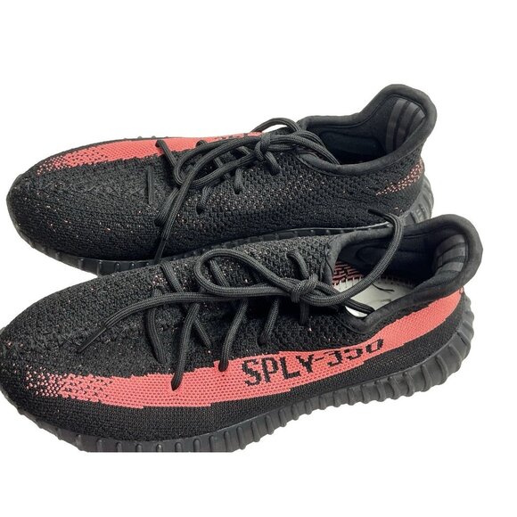 Adidas Yeezy Boost 350 V2 Black/Red Sneakers Size 8.5 Mens Lace-Up Knit Athletic - Picture 1 of 10